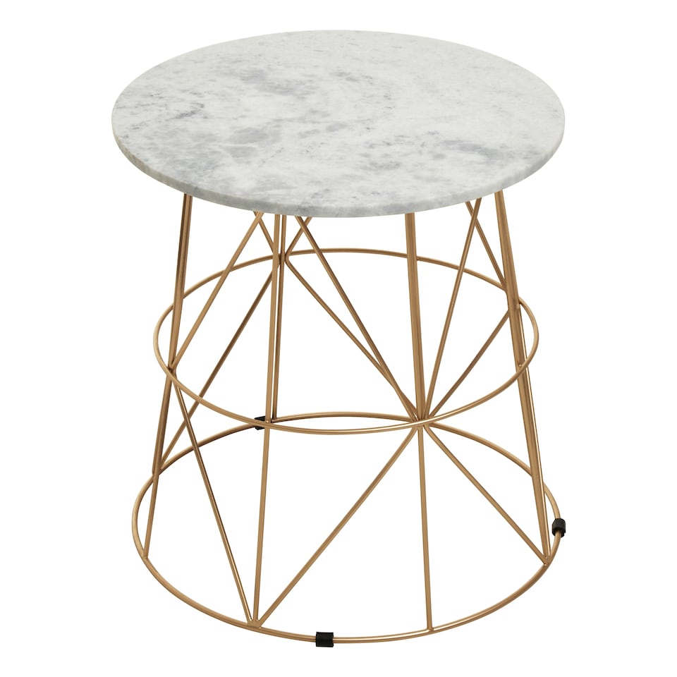 image 1 of Interiors by Premier Marble Top White Side Table, Open Design Frame Bedside Table, Round End Table for Living Room, Lounge Gold