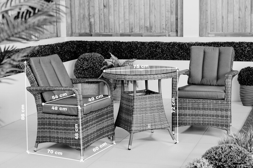 image 1 of Arizona Round Rattan Garden Bistro Table and Chairs Set 2 Seater | Brown | Brown