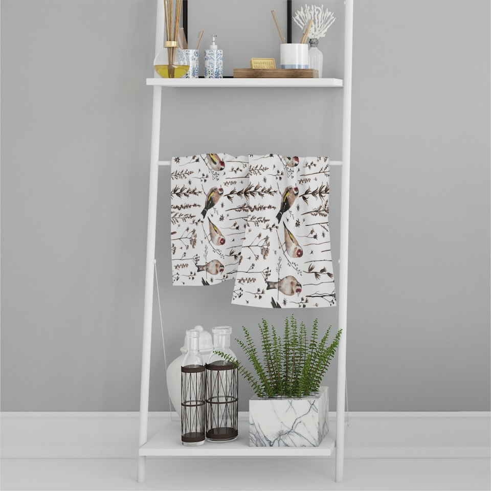 image 1 of Goldfinches And Autumn Dry Plants Soft Bath Towel | Multi