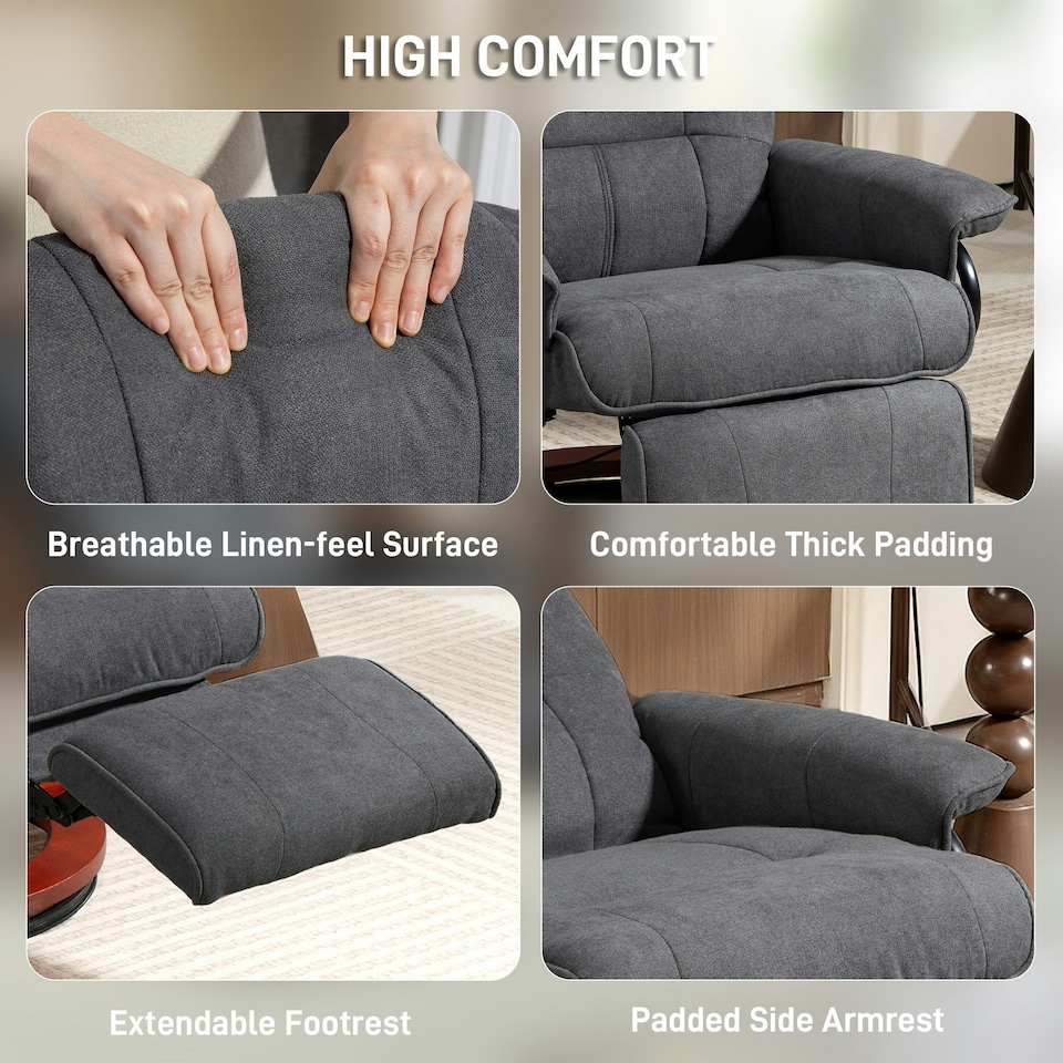 image 1 of HOMCOM Manual Recliner Swivel Reclining Chair with Footrest Armrests Grey Grey