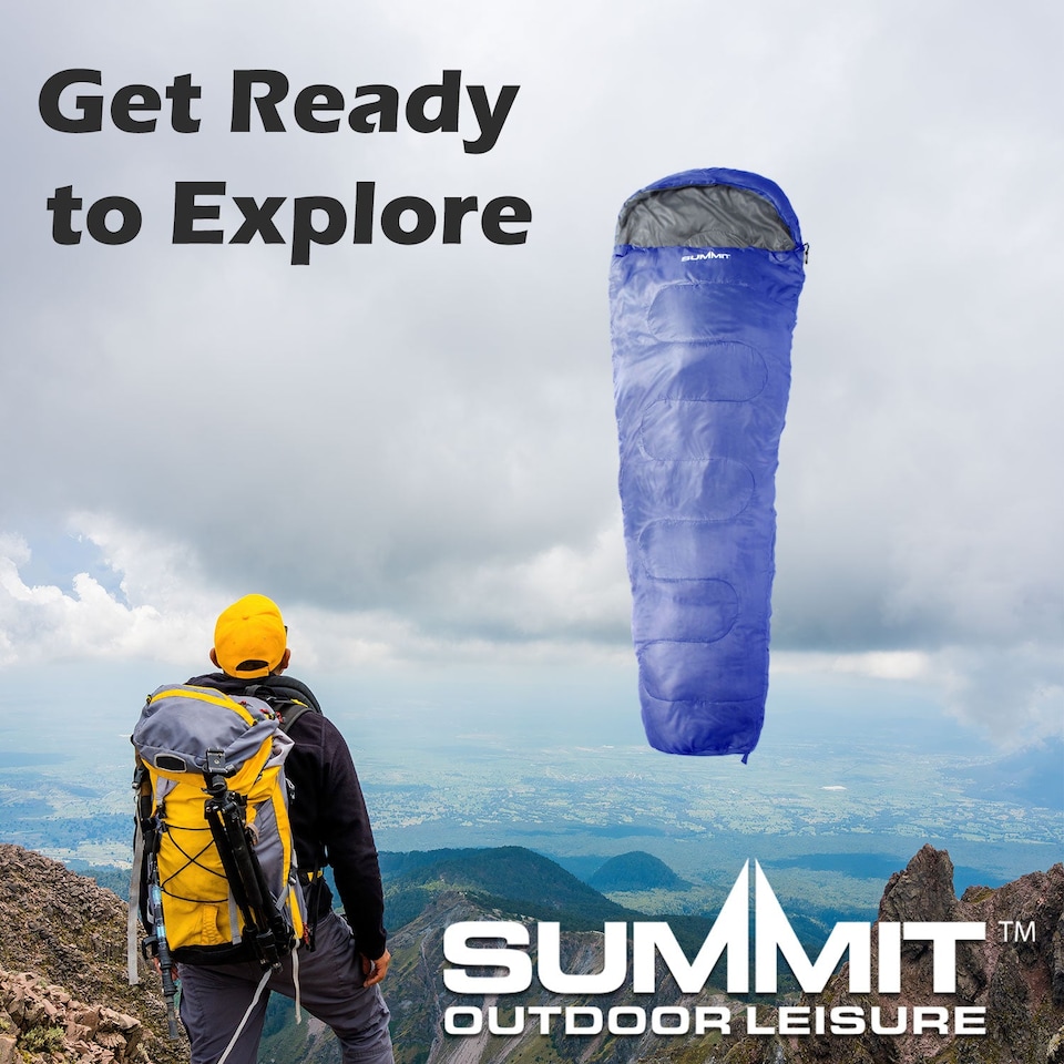 image 1 of vfm-estore Mummy Sleeping Bag Single Camp Blue - 2‑Season, Lightweight 900g