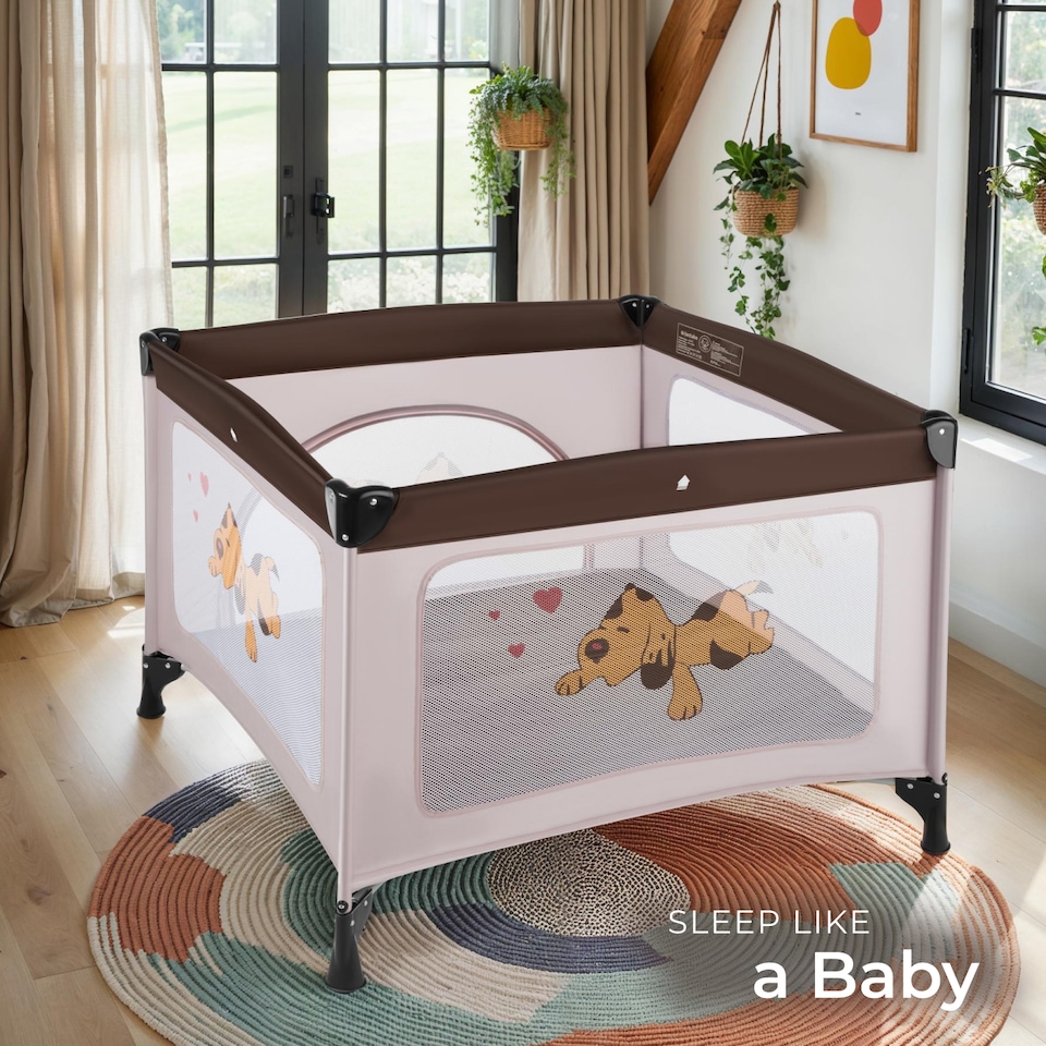 image 1 of Playpen Tommy Junior - stable, foldable, mesh with side zip opening, 105 x 105 x 78 cm | Brown | brown | 105 x 105 x 78 cm | 1