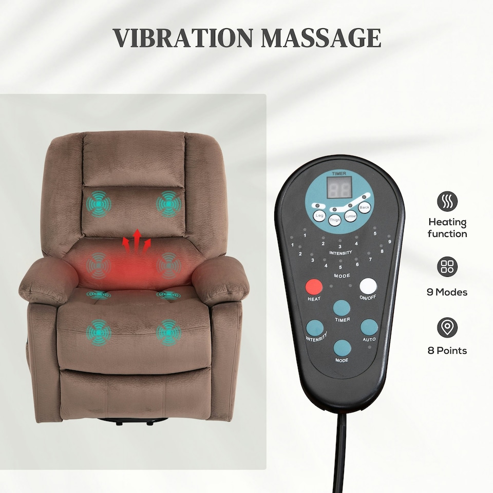 image 1 of HOMCOM Riser and Recliner Chair Lift Chair with Vibration Massage, Heat, Brown Brown