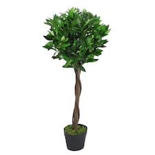 90cm (3ft) Twist Natural Trunk Artificial Topiary Bay Laurel Ball Tree | Green | 3ft