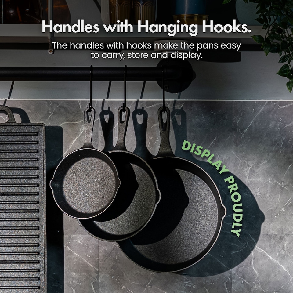 image 1 of VonShef 3Pc Cast Iron Skillet Pan Set - 6", 8", 10"