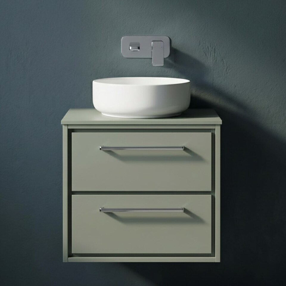 image 1 of Balterley Framed Design Wall Hung 2 Drawer Vanity with Worktop | Green | Reed Green | 557 x 605 x 460mm