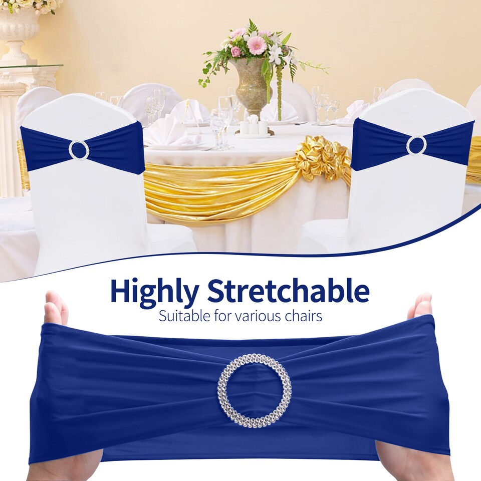 image 1 of 13"x5" Spandex Chair Bands with Slider Buckle, Elastic Chair Sash - 10pcs