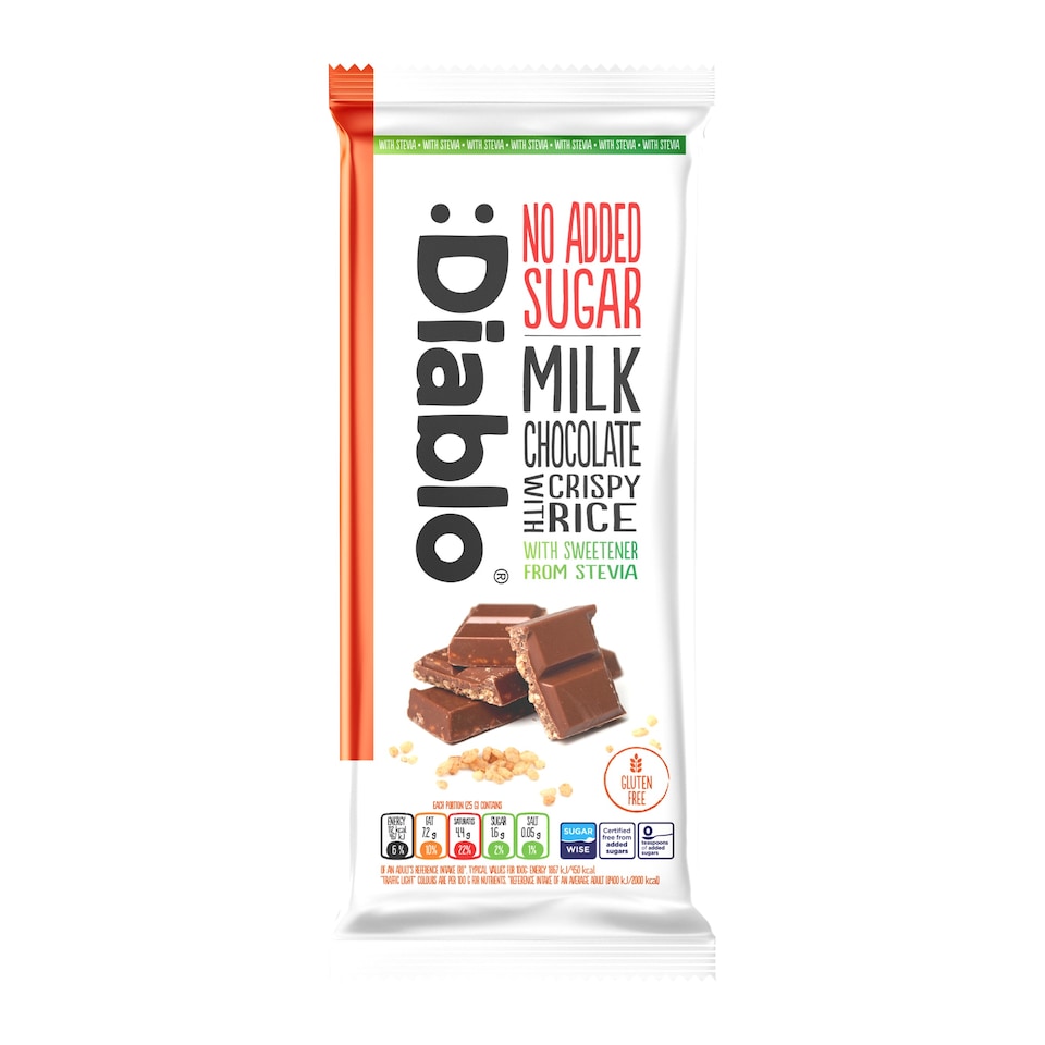 image 1 of Diablo No Added Sugar Milk Chocolate with Crispy Rice 75g