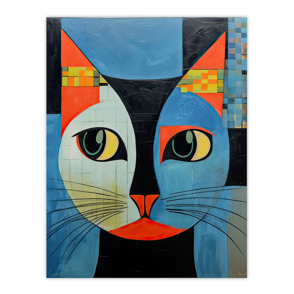 image 1 of Pawsitive Vibes Only Orange Abstract Cat Home Decor Black Framed Wall Art Print A4