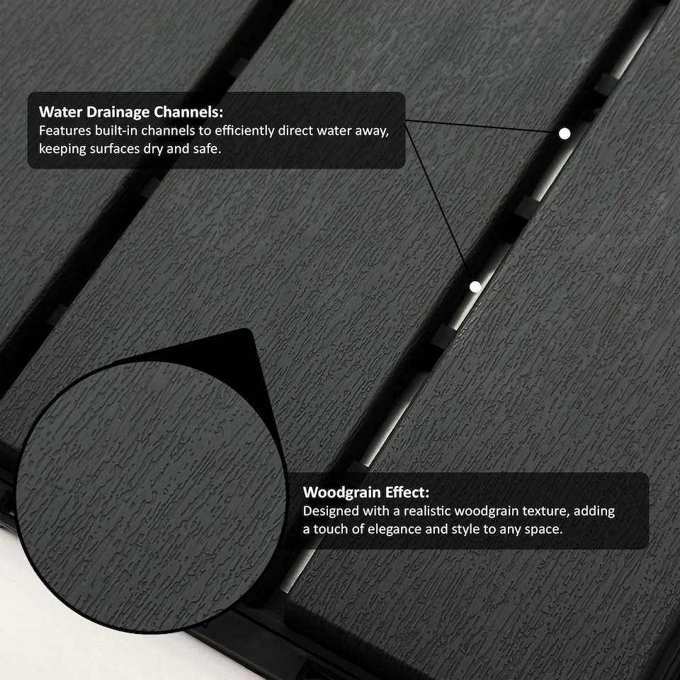 image 1 of Polydeck PVC Interlocking Decking Tiles - Black | Black | Pack of 12