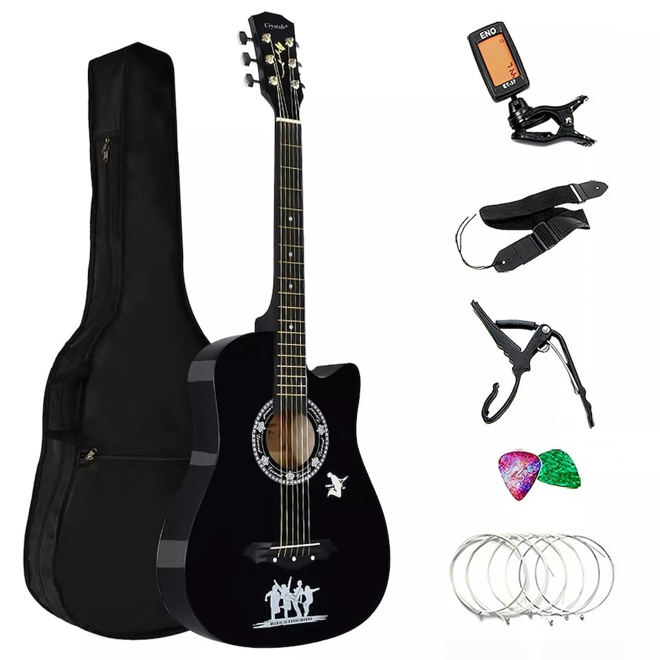 image 1 of Classic 38" 4/4 Acoustic Guitar – 6-String, Full Size, Unisex, Ideal for Beginners and Students, Black Brown