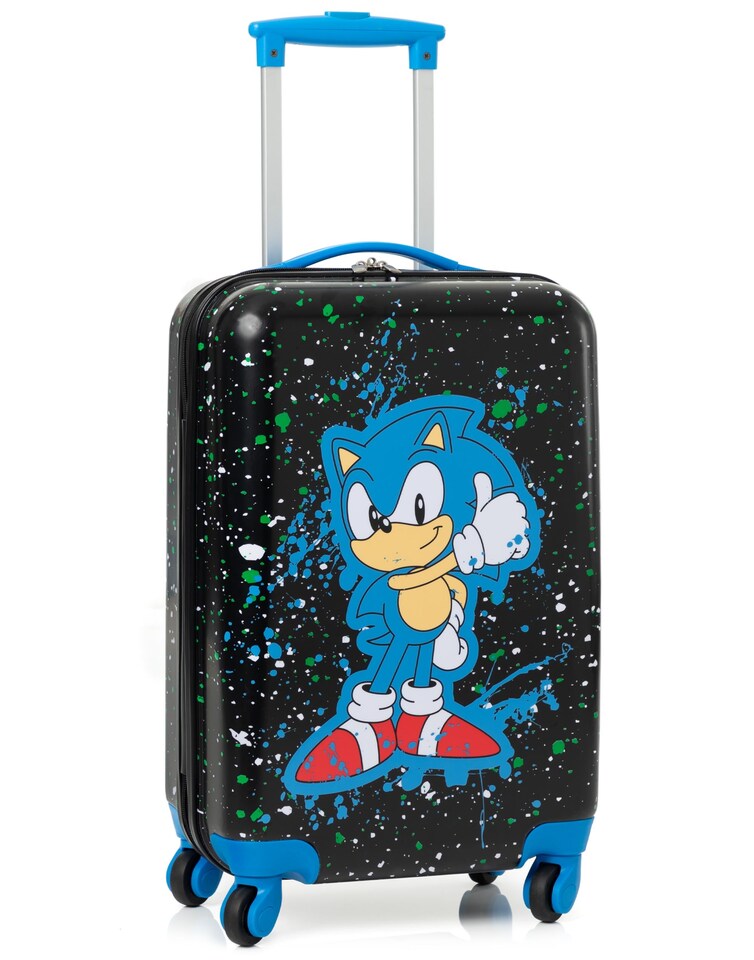 image 1 of Sonic The Hedgehog Kids Suitcase | Black Small Cabin Bag For Boys & Girls | Carry On Trolley with Extendable Handle | Paint Splatter Gaming Fun | Game Movie Travel Accessory for Children & Teens