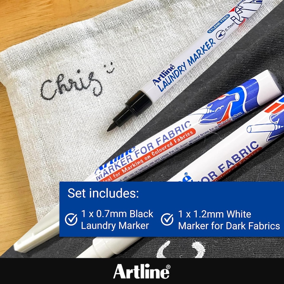 image 1 of Artline Fabric Pens for Clothes Black & White 2 Pack