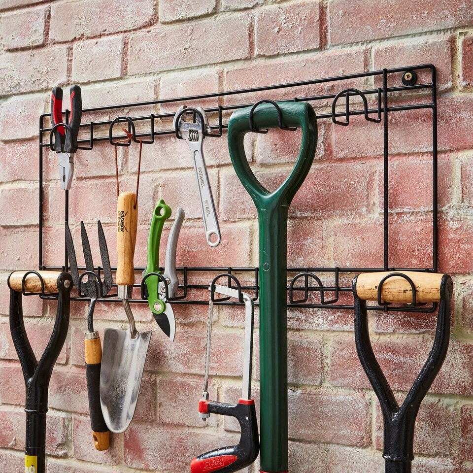 image 1 of 11 Space Tool Rack Hook Wall Mounted Hanger Two Tier Shed Garage Storage Black