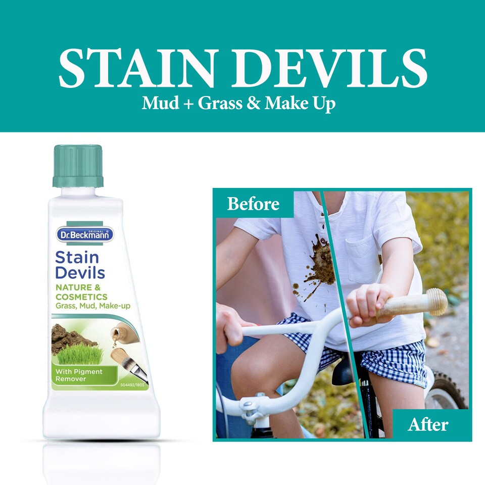 image 1 of Dr Beckmann Stain Devils Cosmetics and Nature Remover 50ml Makeup Lipstick Grass Mud Soil Pollen Stain Cleaner