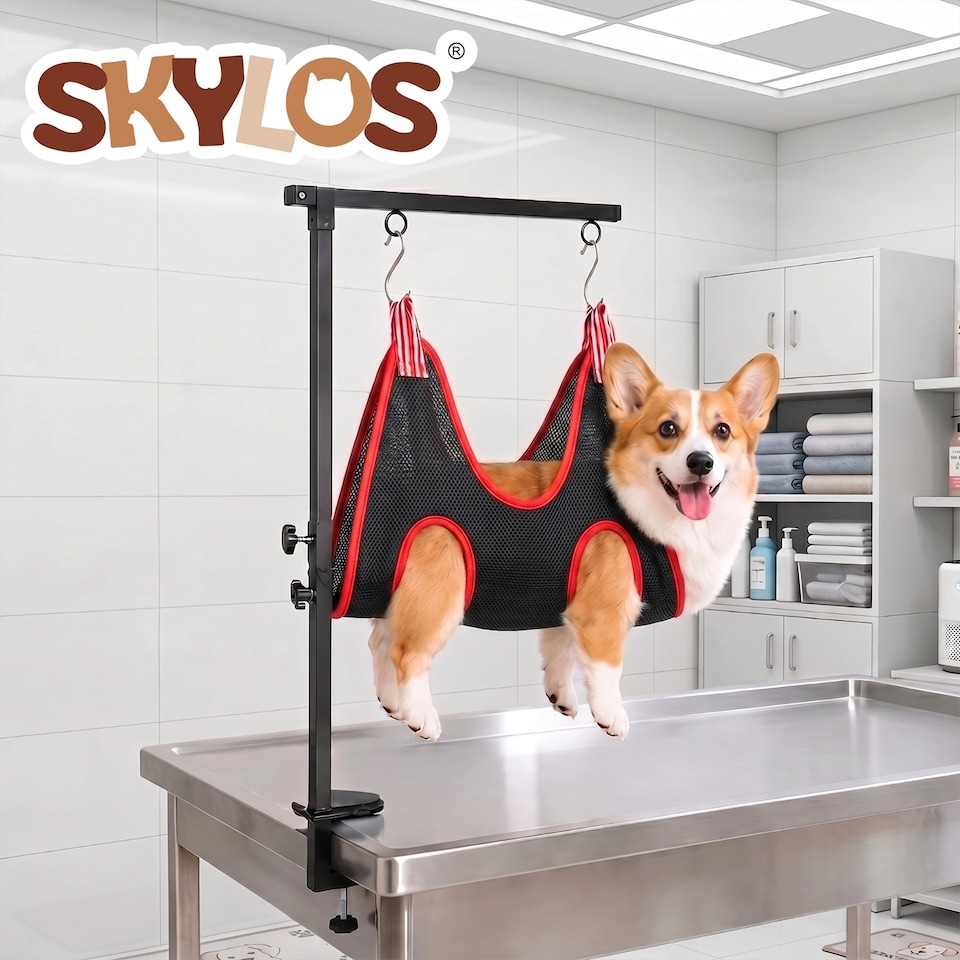 image 1 of Skylos Dog Grooming Table Arm Adjustable 270° Steel Clamp Hammock for Home Black