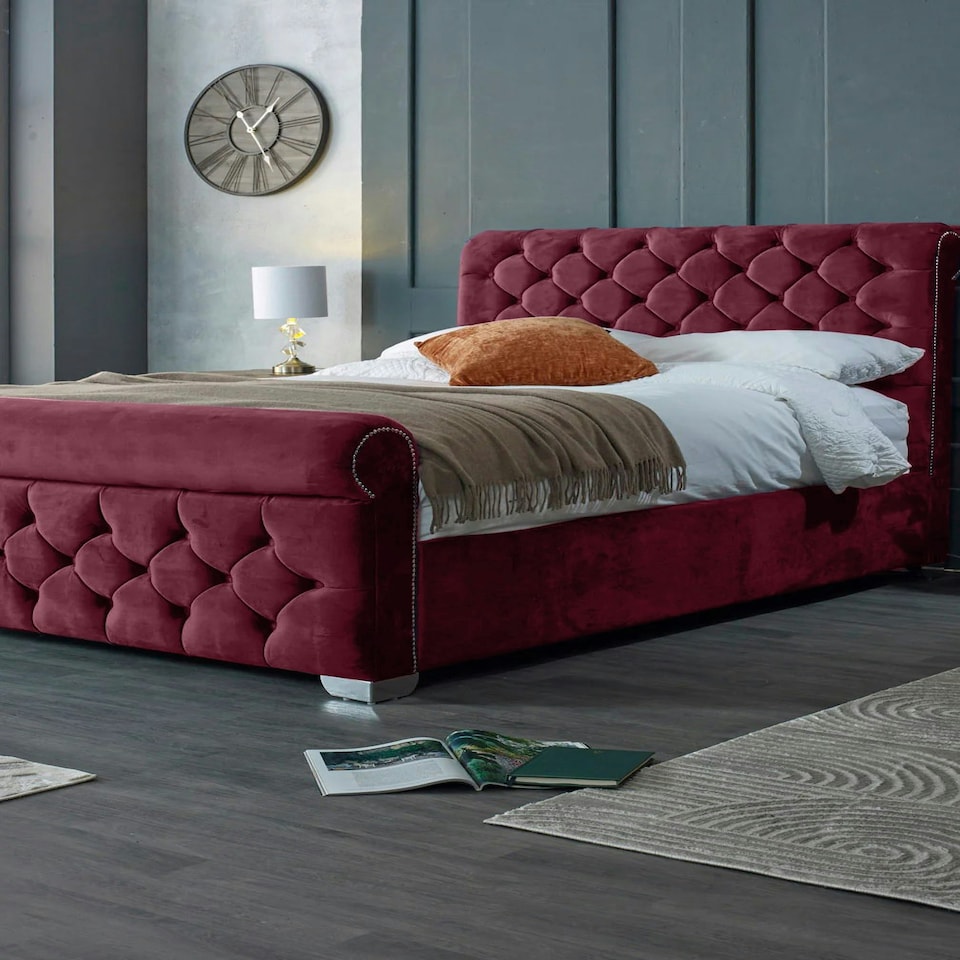 image 1 of Veneta Plush Maroon Super King Bed Frame - Maroon