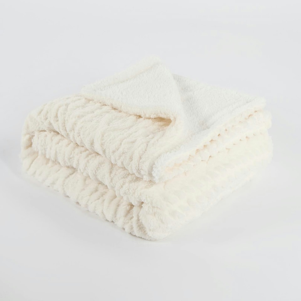image 1 of OHS Cable Knit Sherpa Texture Blanket Throw, 130x160cm - Cream
