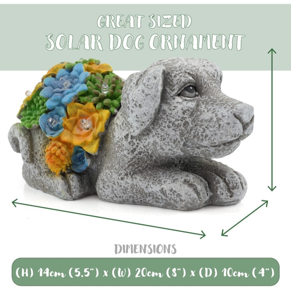 image 1 of Solar Dog & Cat Statue Set (Dog: 10x14x20cm, Cat: 11.5x22x15cm) – Garden Ornaments with Succulents & LED Lights
