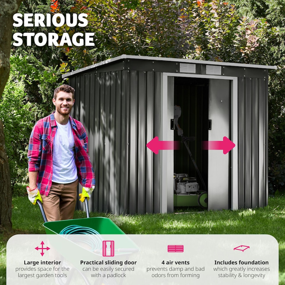 image 1 of Shed with Pitch Roof - steel, foundation included, 213 x 130 x 173 cm | Grey | grey/white | 213 x 130 x 173 cm | 1