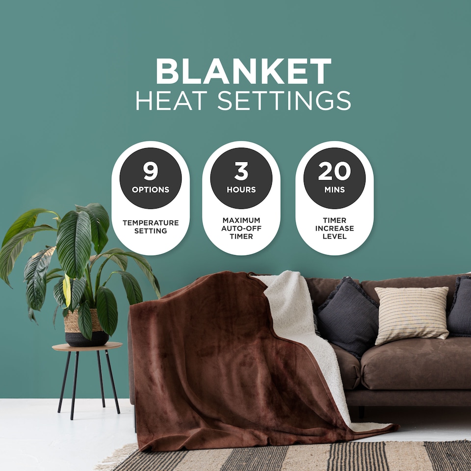 image 1 of DMD Double Electric Blanket Soft Sherpa, 1-9 Heat Settings, 9 Timer Settings with Auto-Shut | Brown | Brown