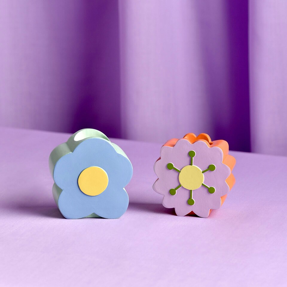 image 1 of Raspberry Blossom Set of 2 Candle Holders Multi