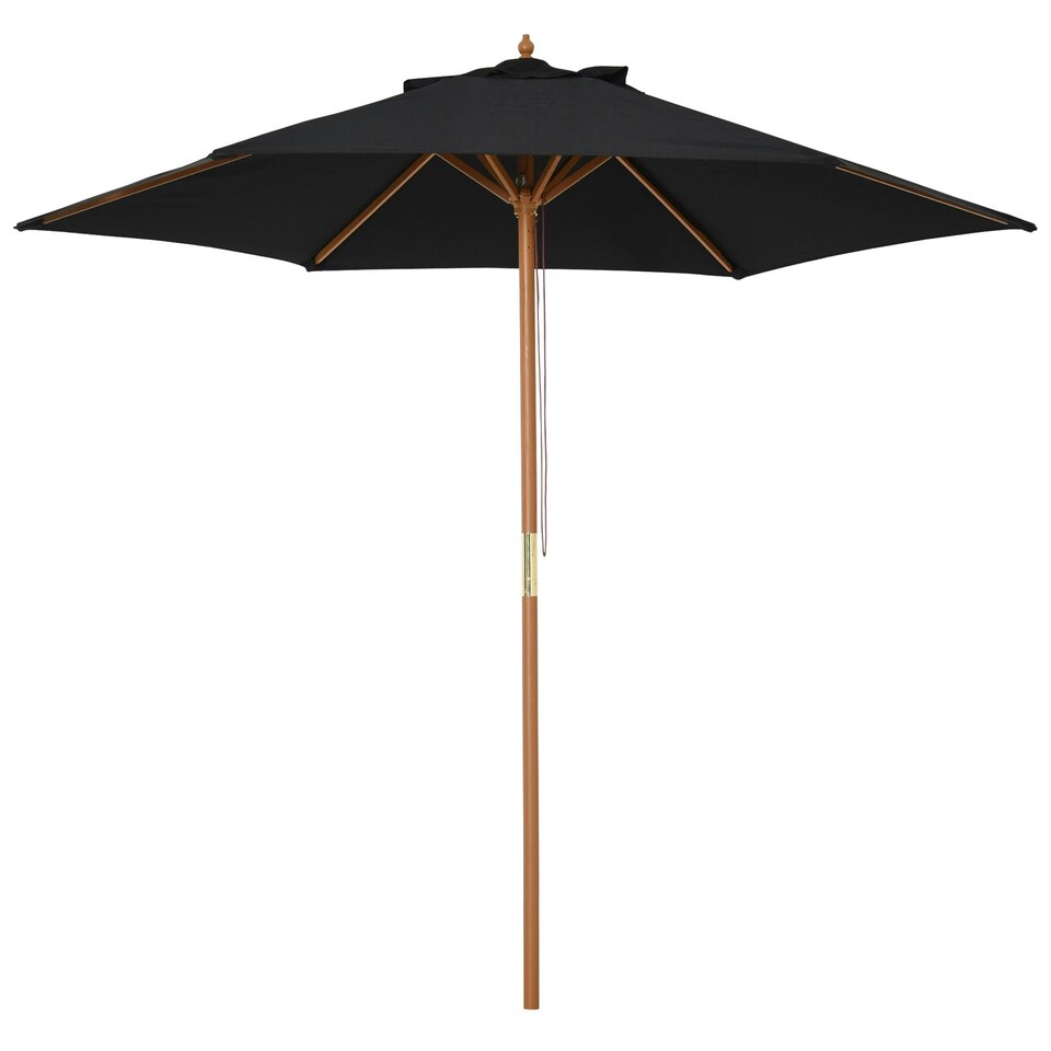 image 1 of Outsunny 2.5m Wood Garden Parasol Sun Shade Patio Umbrella Canopy