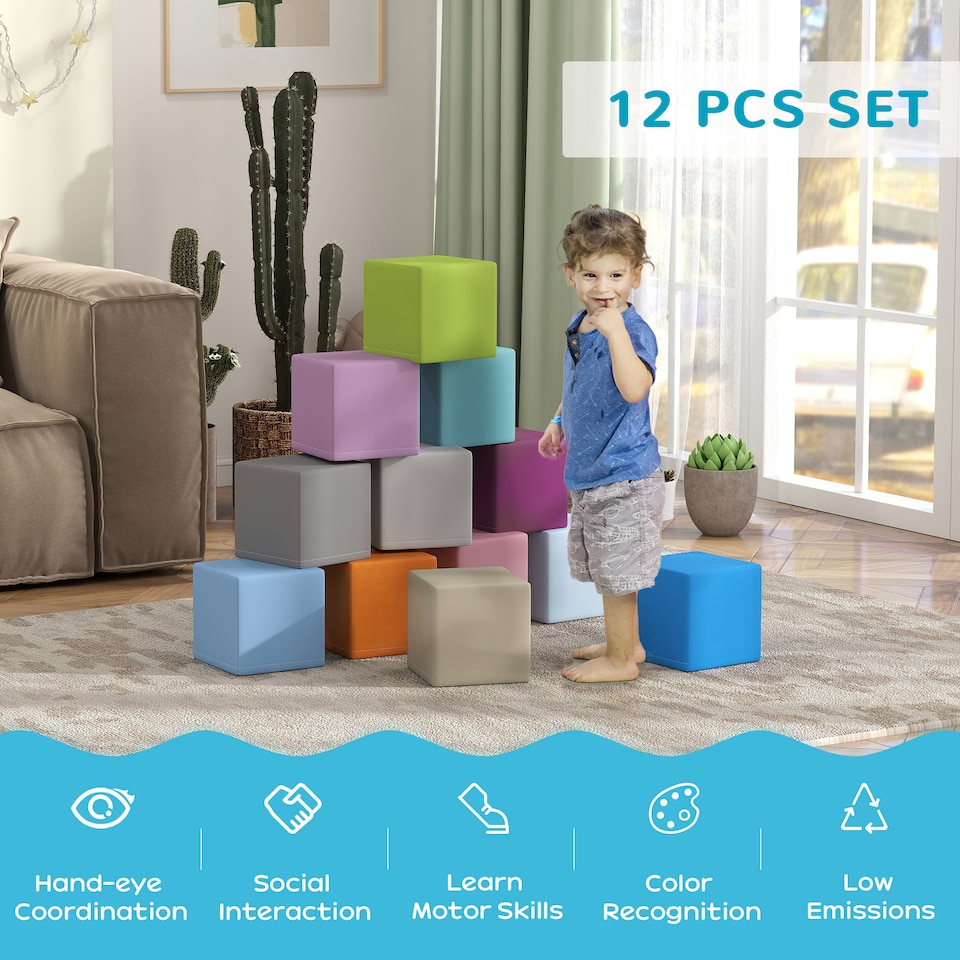 image 1 of HOMCOM 12 PCs Soft Play Blocks Soft Foam Toy Blue