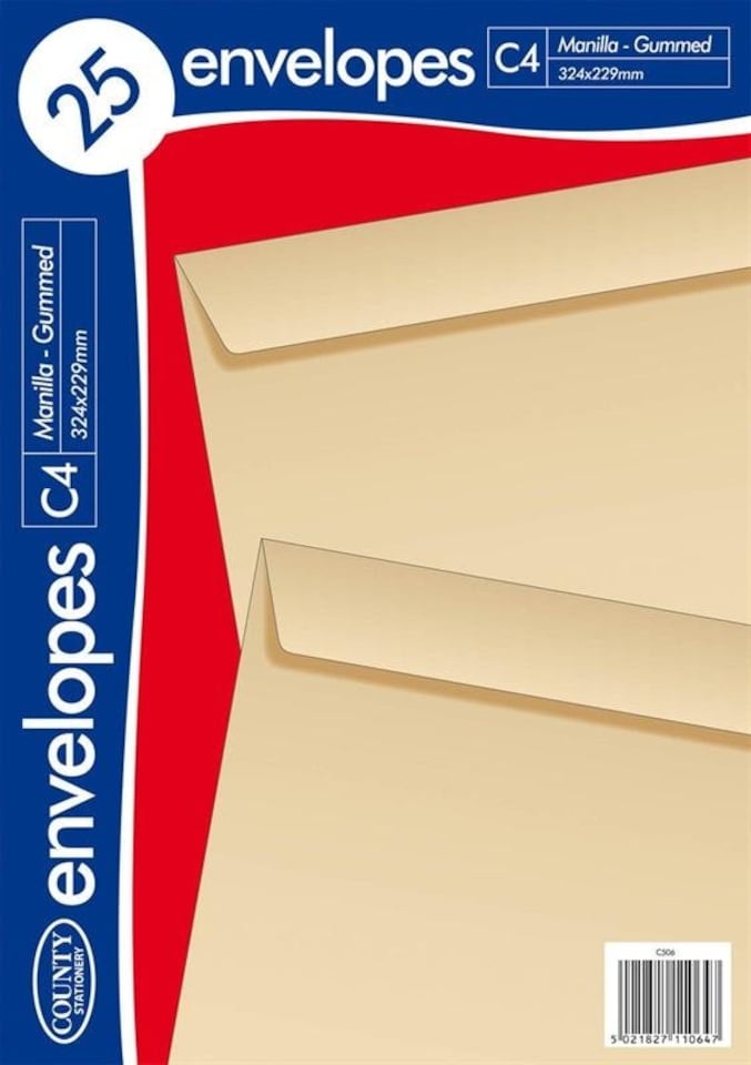 image 1 of Pack of 25 C4 Gummed Manilla Envelopes