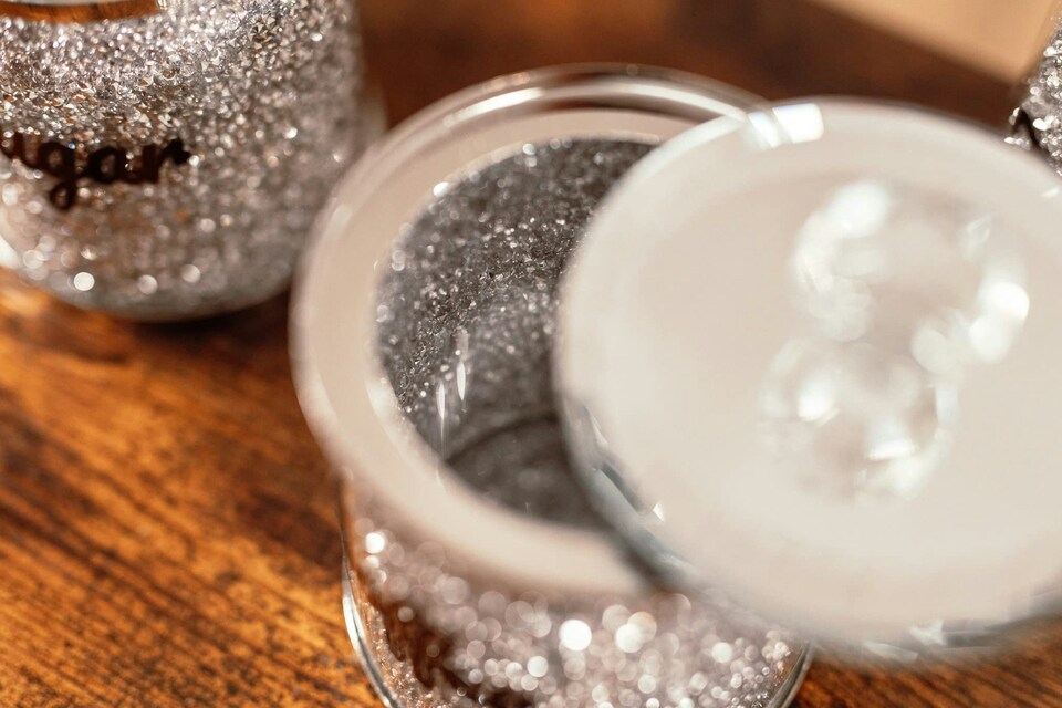 image 1 of Marco Paul Stylish Set of 3 Crushed Diamond Mirror Crystal Filled Canister