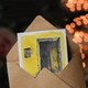 image 3 of Greeting Card Black Cat in Doorway Rustic Yellow Watercolour Birthday