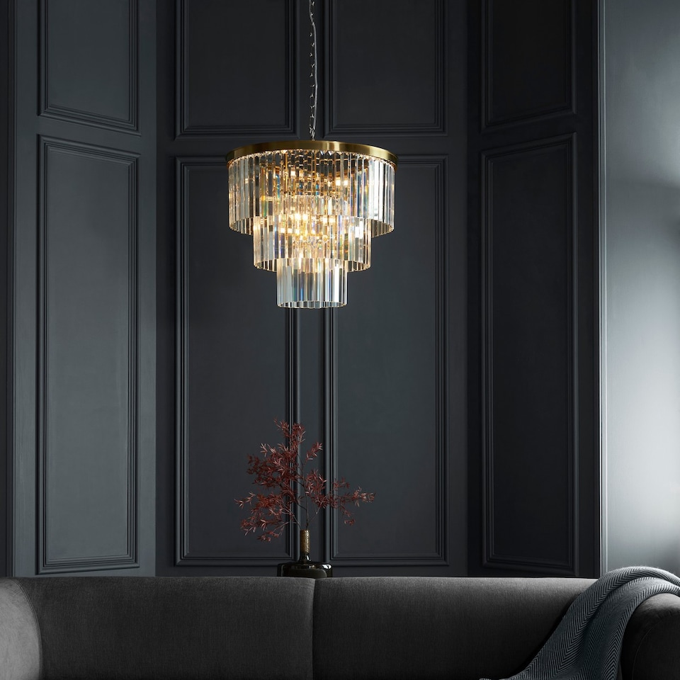 image 1 of Conaston Pendant Ceiling Light Brushed Aged Brass Plate & Clear Cut Glass 7x E14