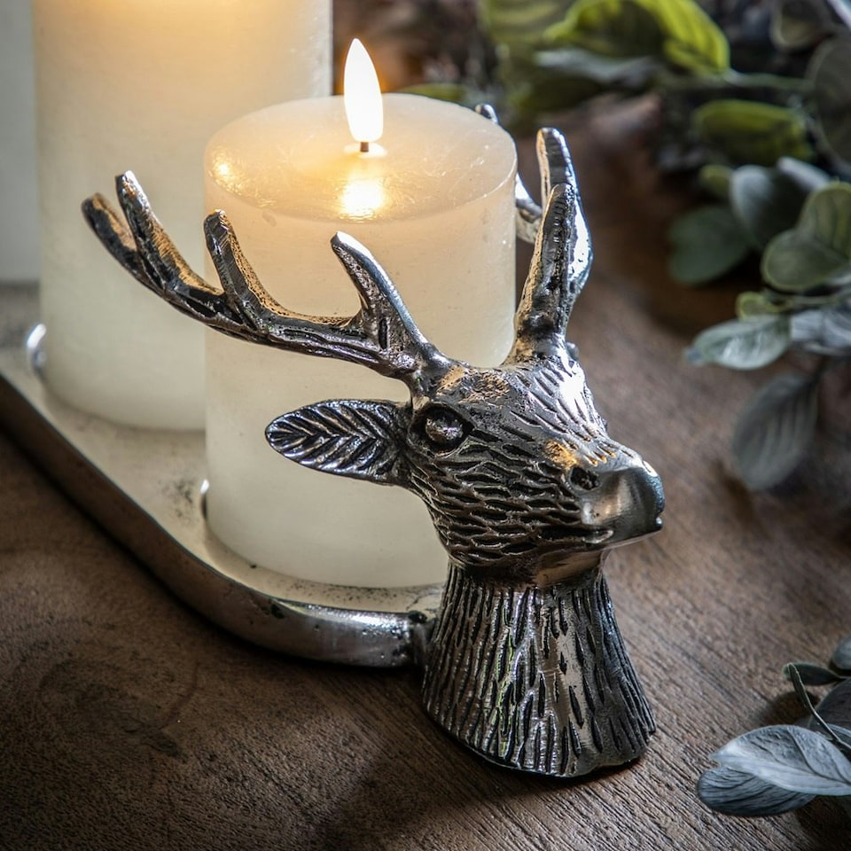 image 1 of Candle Holder: 3 Candle Stag Candle Holder, Aluminum Chrome