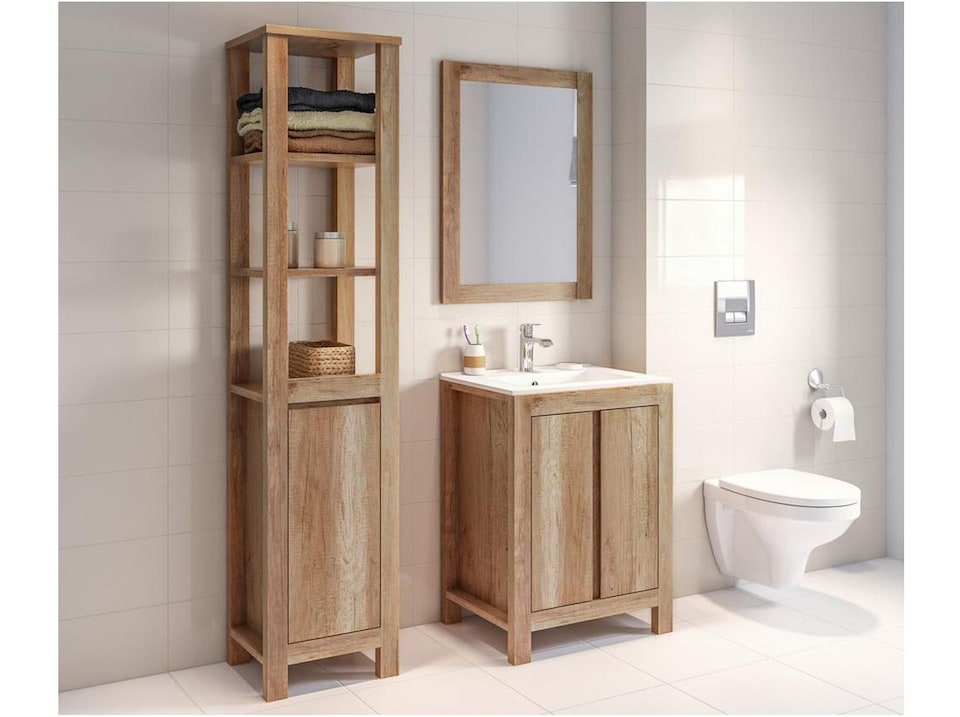 image 1 of Freestanding Bathroom Vanity Unit 600mm Sink Cabinet with Basin Oak Effect Storage Classic