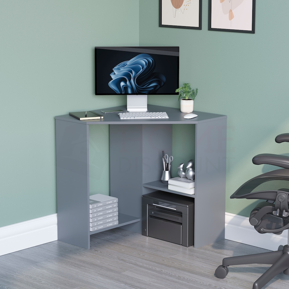 image 1 of Vida Designs Hetton Corner Computer Desk 2 Shelf Home Office Workstation