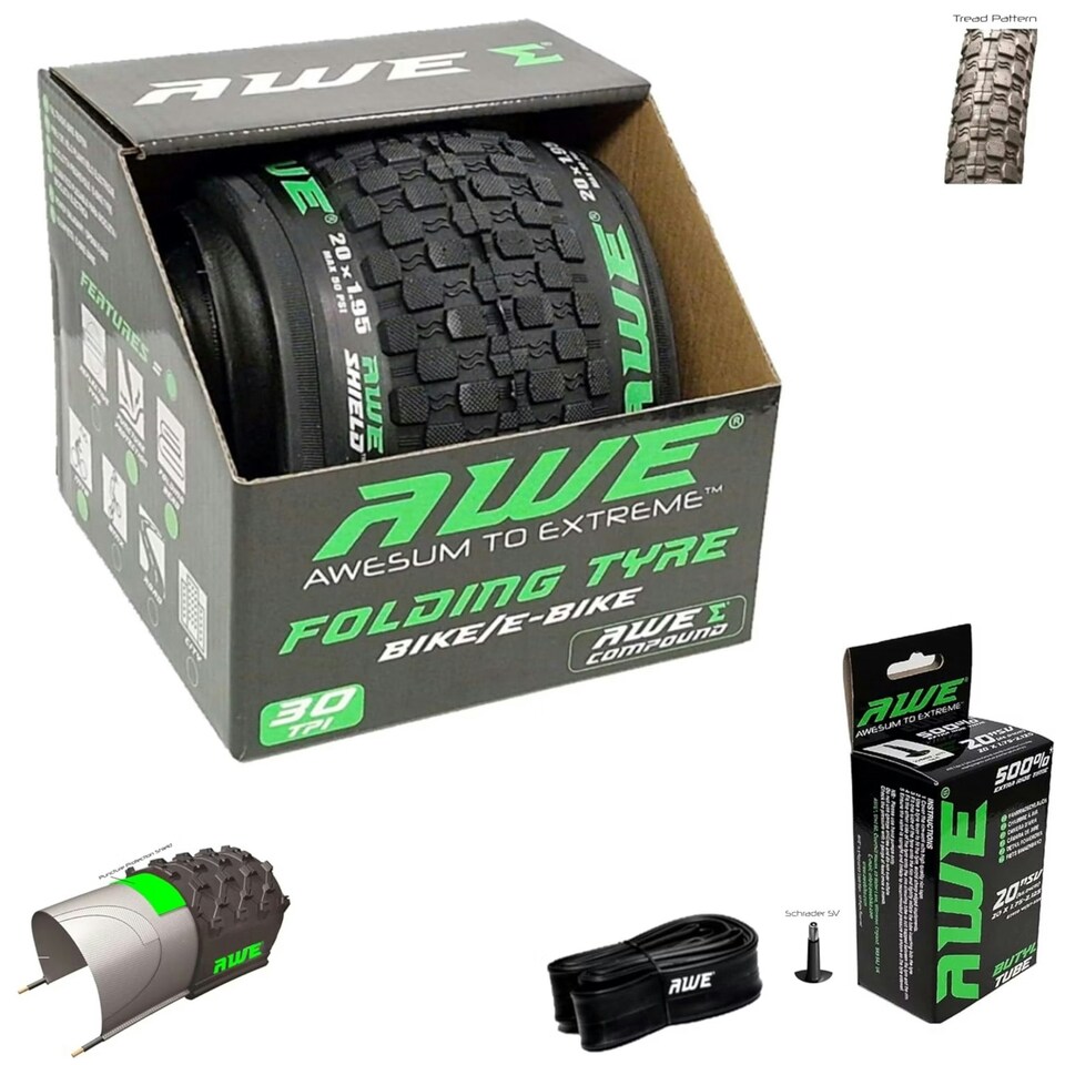 image 1 of 1 x Puncture Protection Folding Tyre 20"x 1.95" & Inner Tube 20" x 1.75-2.125 SV