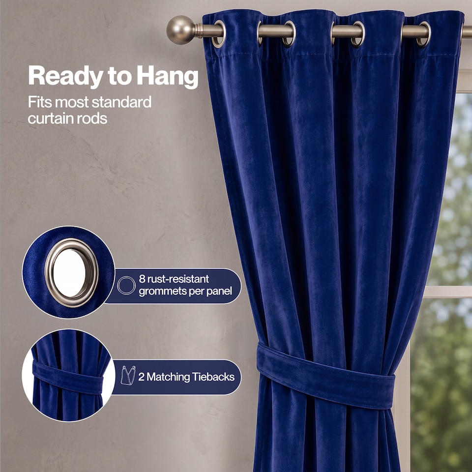 image 1 of Marlow Velvet Blackout Eyelet Curtains with Tie Backs for Home