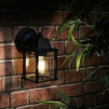 ValueLights Modern IP23 Rated Black Metal And Glass Outdoor Security Wall Light Lantern