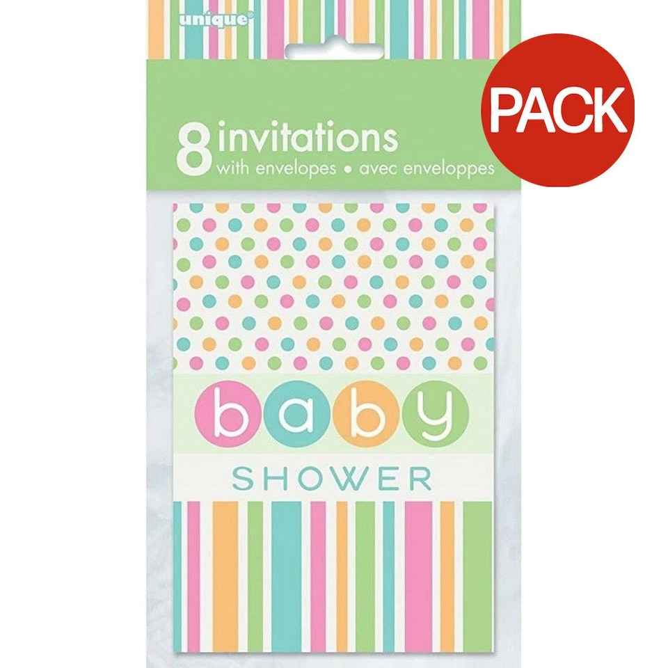 Unique Party Baby Shower Invitations (Pack of 8) - Pastel - One Size