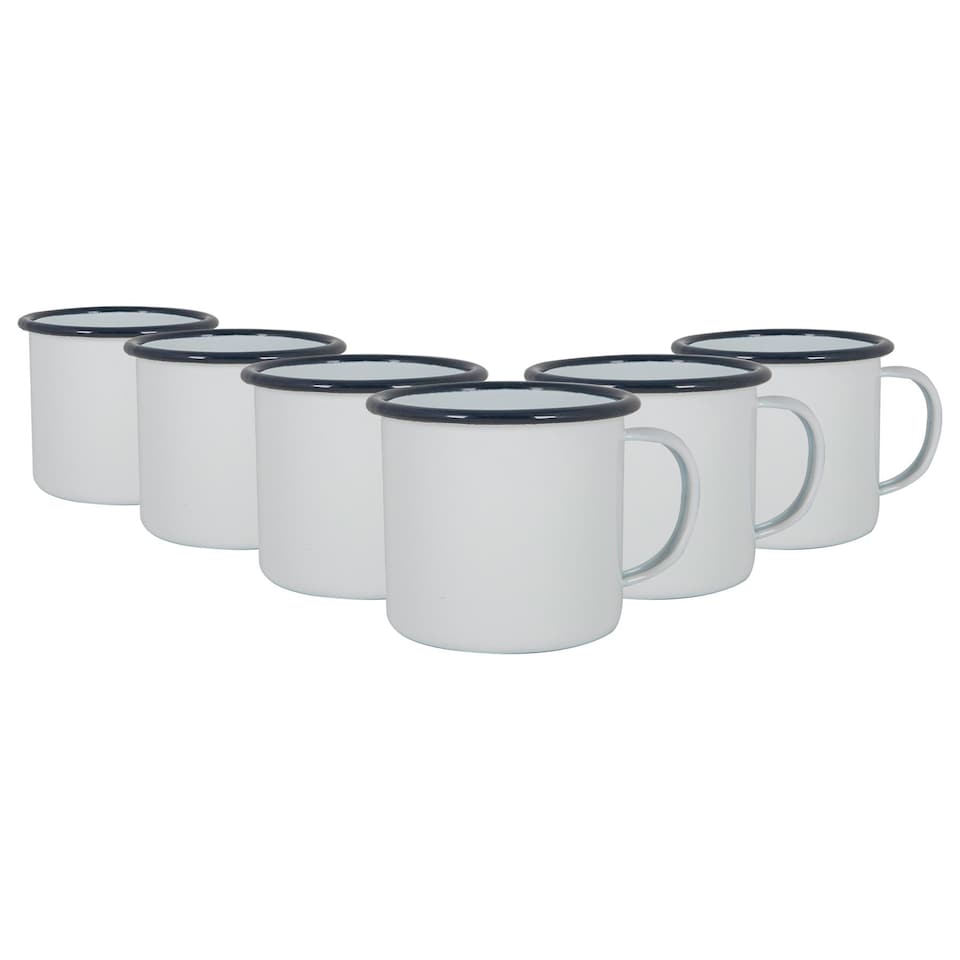 image 1 of Argon Tableware White Enamel Mugs - 375ml - Navy - Pack of 6