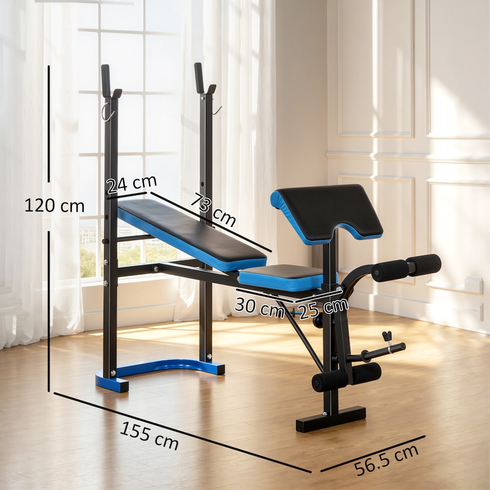 image 1 of HOMCOM Adjustable Weight Bench with Leg Developer Barbell Rack for Home Gym