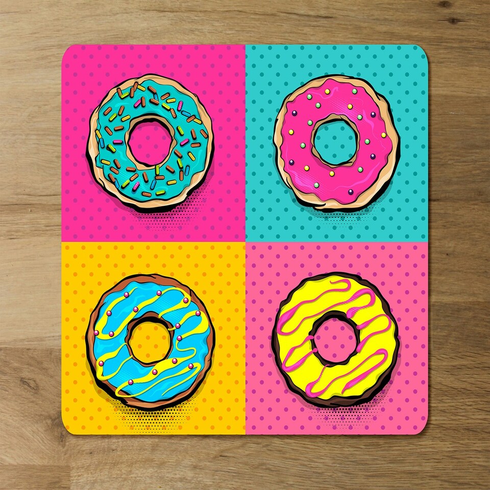 image 1 of Set doughnut sweet food, donut cartoon pop art style (Placemat & Coaster Set)