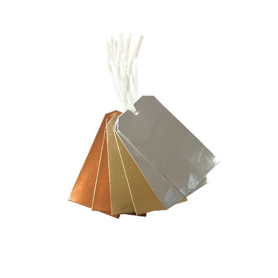 image 1 of Pack of 6 Assorted Metallic Coloured Strung Tags 60 x 120mm