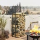 image 2 of Outsunny 100-150cm Retractable Metal Firewood Log Holder Rack with Hooks