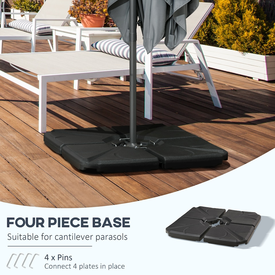 image 1 of Outsunny Set of 4 Banana Parasol Base Stand Water or Sand Filled Weights, Black