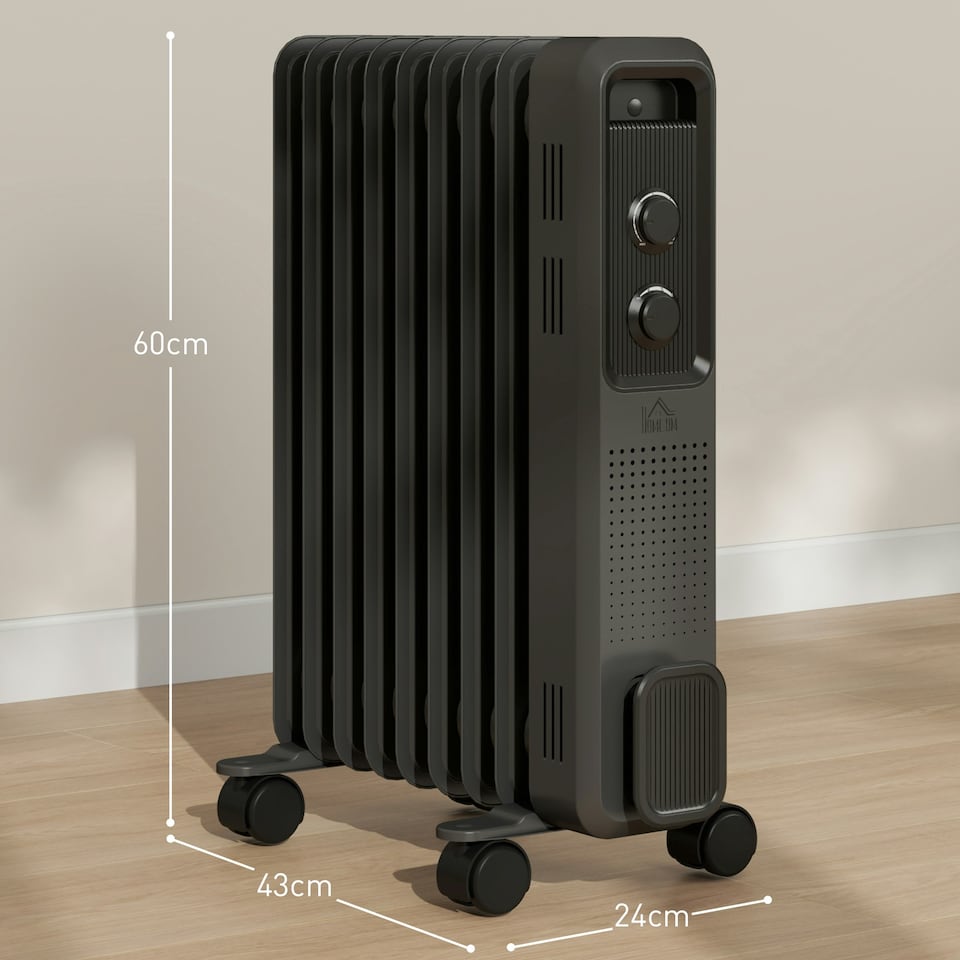 image 1 of HOMCOM Oil Filled Radiator Portable Heater W/ 9 Fin, 3 Heat Settings Grey