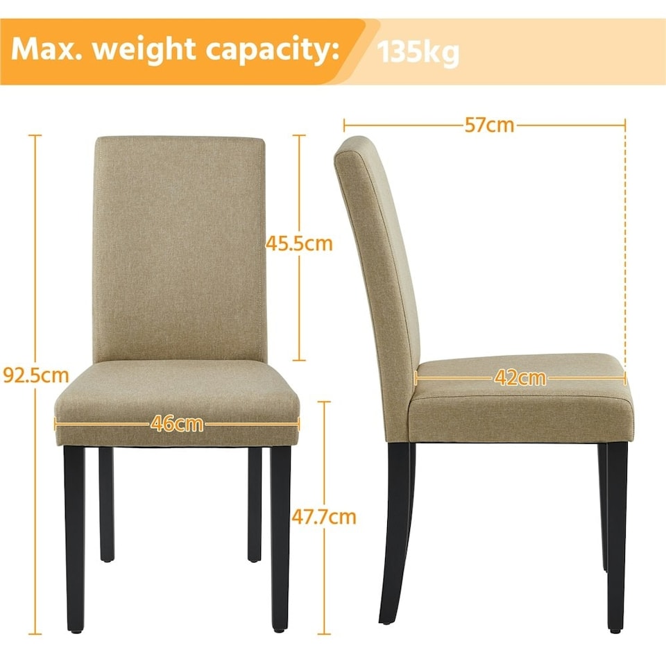 image 1 of Yaheetech Set of 4 Fabric Upholstered Dining Chairs with Solid Wood Legs | Multi | Khaki