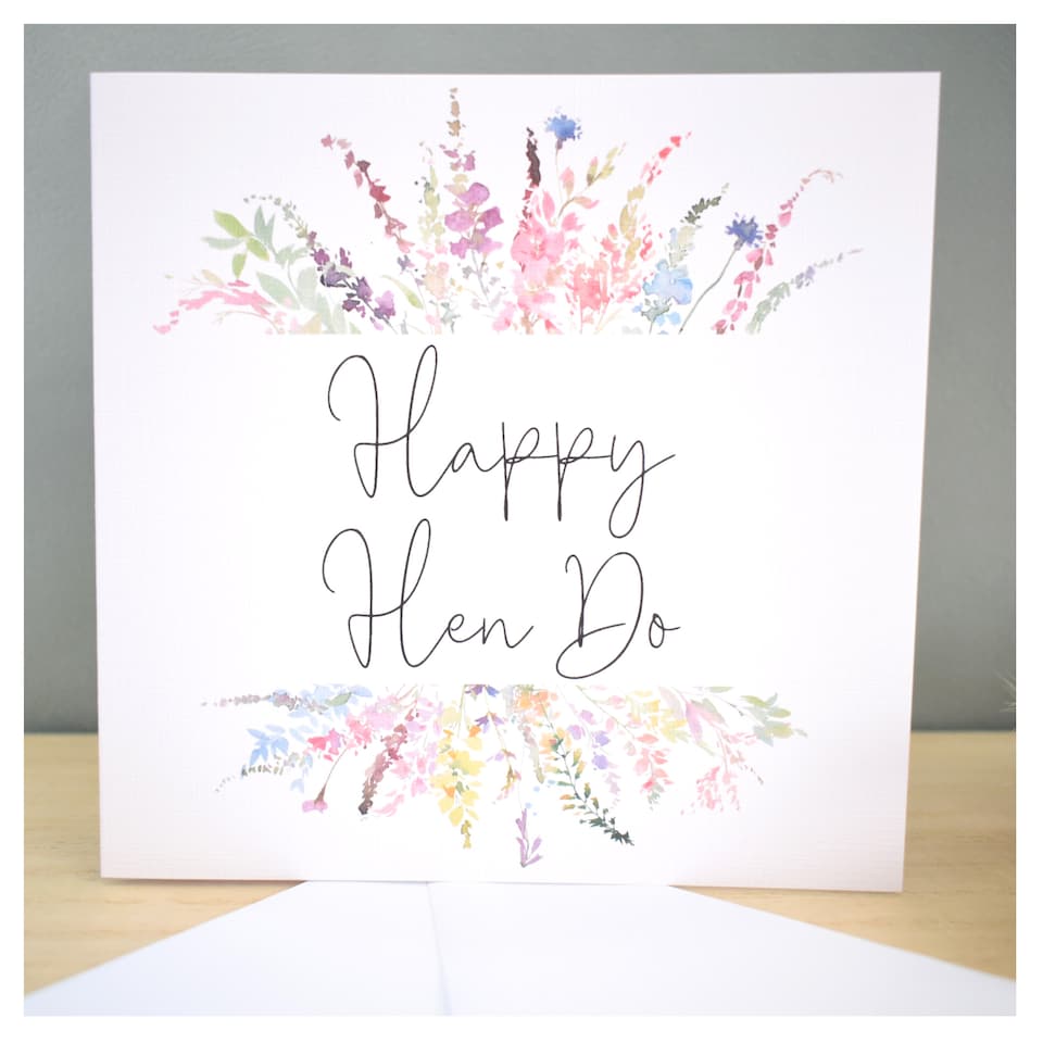 image 1 of Happy Hen Do  Greeting Card - Pretty Pastel Floral Wildflower Design Bachelorette