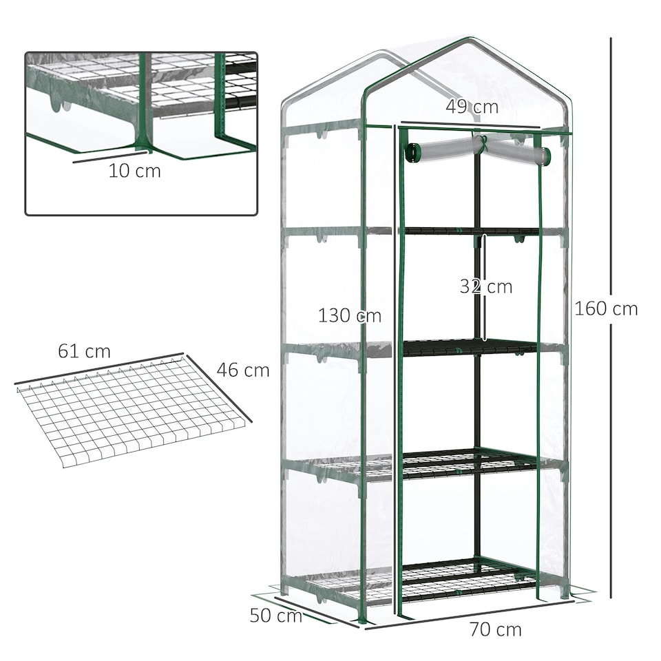 image 1 of Outsunny Portable 4-Tier Mini Greenhouse Plant Grow House Shed w/ Clear Cover
