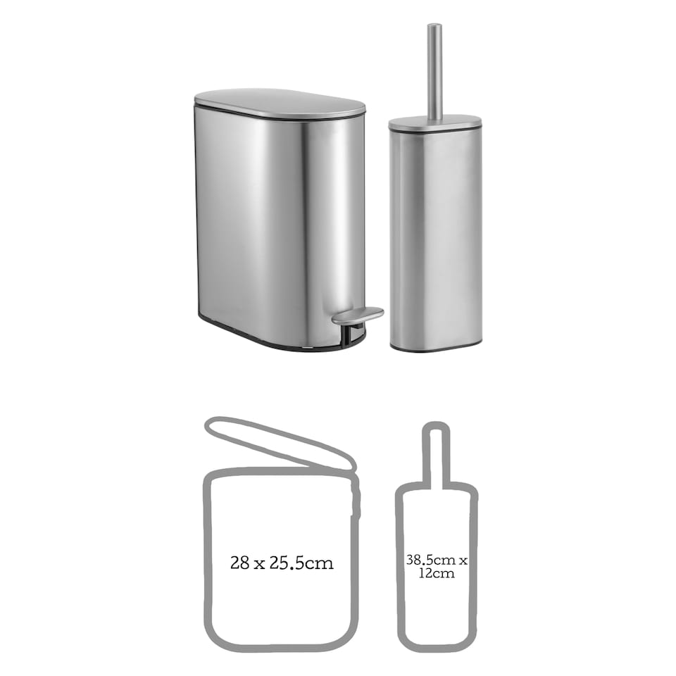 image 1 of Showerdrape Fortuna 5L Soft Close Bathroom Pedal Bin and Toilet Brush Set in Satin Silver Chrome | Multi | 1